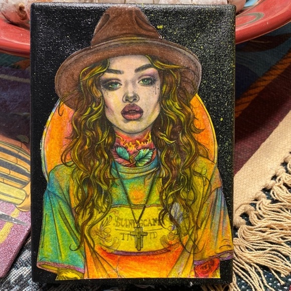 CHOLA MIXED MEDIA COLOR PENCIL ON CANVAS BY CARLOS ROMERO 5X7 - Picture 1 of 1